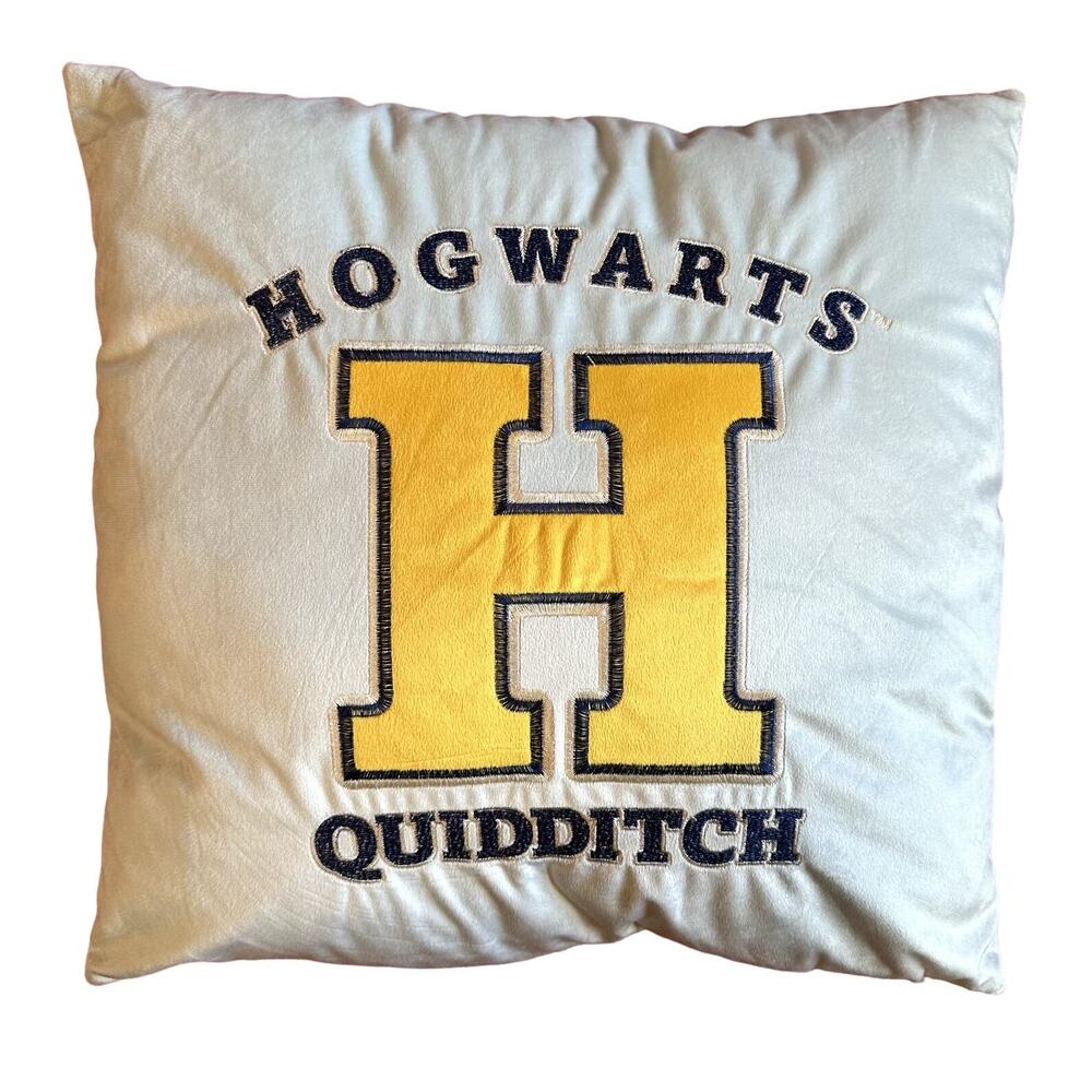 Harry Potter Hogwarts Quidditch Pillow 17x17 Embroidered Logo Gray Yellow Blue